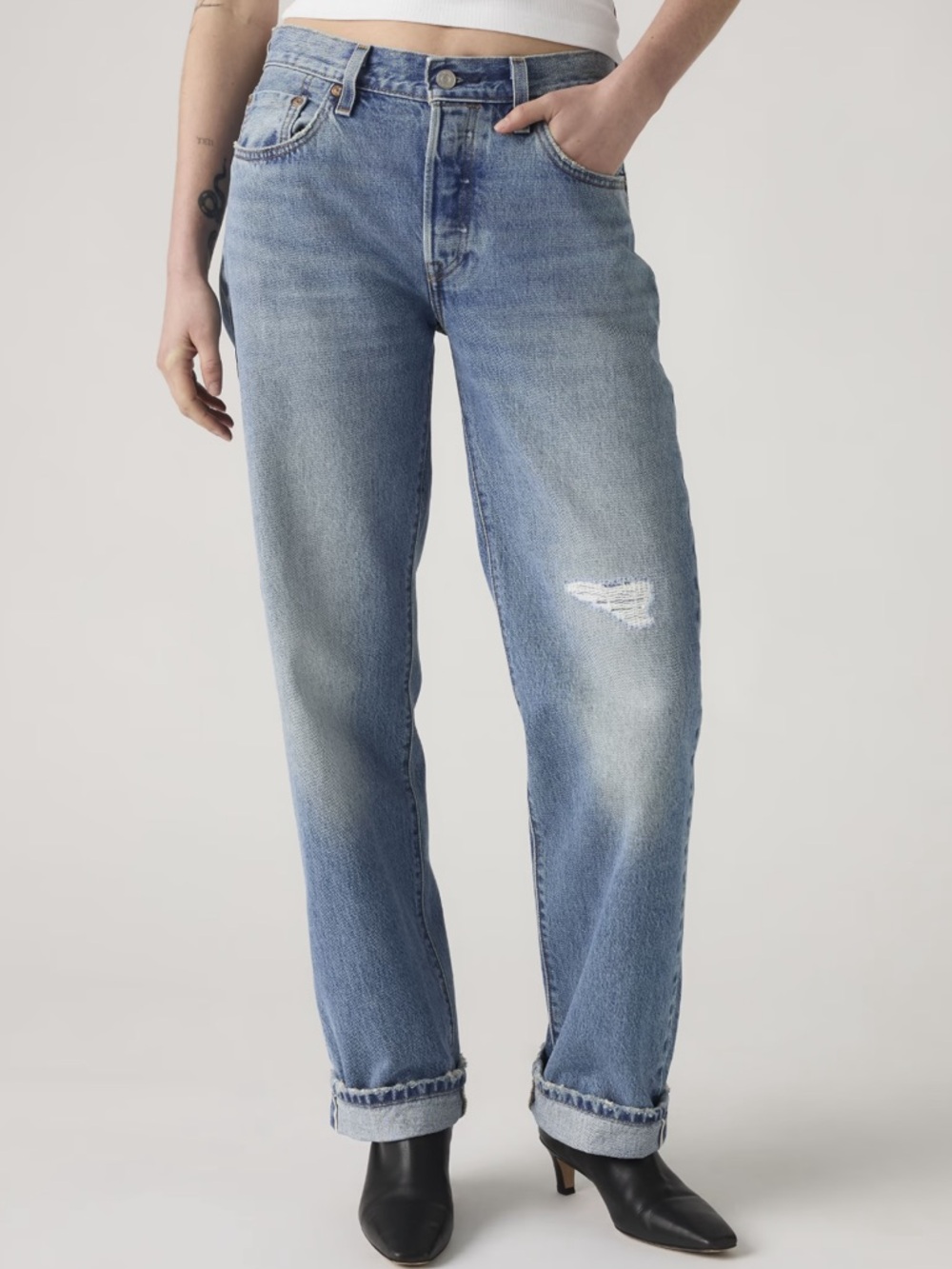 Levi's 501 Distressed Straight Leg Denim Jeans Button Fly Size 29
